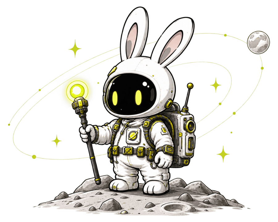 A bunny explorer with a signal beacon